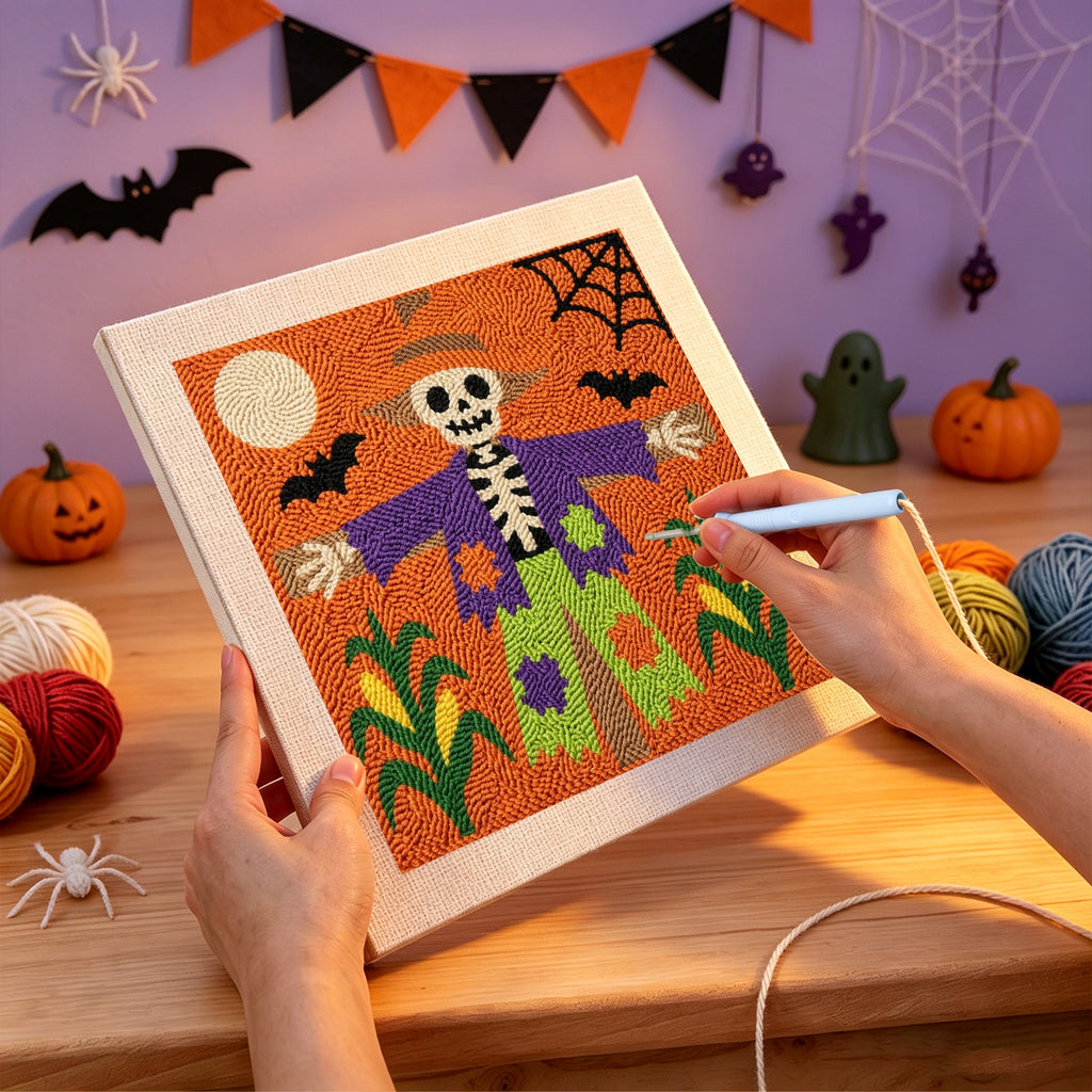 Punching the Skeleton Scarecrow design with the punch needle