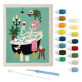 Skeleton Spa Night punch needle kit: finished canvas with threads, punch needle and threader
