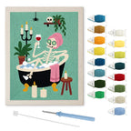 Skeleton Spa Night punch needle kit: finished canvas with threads, punch needle and threader