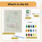 What is in the Skeleton Spa Night kit: printed canvas, punch needle, threader, threads, color guide and hangers