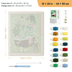 Skeleton Spa Night punch needle kit, 16 × 20 in (40 × 50 cm): canvas size and kit contents