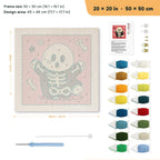 Skeleton Suit Ghost punch needle kit, 20 × 20 in (50 × 50 cm): canvas size and kit contents