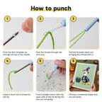 Six steps showing how to thread and use the punch needle