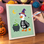 Punching the Skeleton Suit Goose design with the punch needle