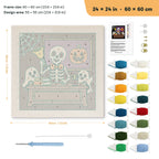 Skeleton Teacher punch needle kit, 24 × 24 in (60 × 60 cm): canvas size and kit contents