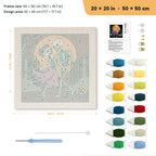 Skeleton Waltz punch needle kit, 20 × 20 in (50 × 50 cm): canvas size and kit contents