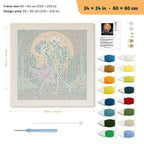 Skeleton Waltz punch needle kit, 24 × 24 in (60 × 60 cm): canvas size and kit contents