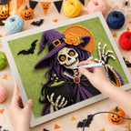 Punching the Skeleton Witch with Pearls design with the punch needle