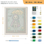 Skeleton with a Yellow Umbrella punch needle kit, 20 × 24 in (50 × 60 cm): canvas size and kit contents