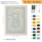 Skeleton with a Yellow Umbrella punch needle kit, 24 × 32 in (60 × 80 cm): canvas size and kit contents