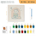 Skeleton with Bouquet punch needle kit, 16 × 16 in (40 × 40 cm): canvas size and kit contents