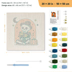 Skeleton with Bouquet punch needle kit, 20 × 20 in (50 × 50 cm): canvas size and kit contents