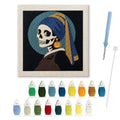 Skeleton with Pumpkin Earring punch needle kit: finished canvas with threads, punch needle and threader