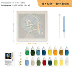 Skeleton with Pumpkin Earring punch needle kit, 12 × 12 in (30 × 30 cm): canvas size and kit contents