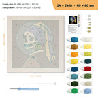 Skeleton with Pumpkin Earring punch needle kit, 24 × 24 in (60 × 60 cm): canvas size and kit contents