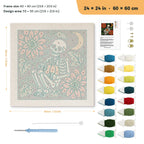 Skeleton with Pumpkin punch needle kit, 24 × 24 in (60 × 60 cm): canvas size and kit contents