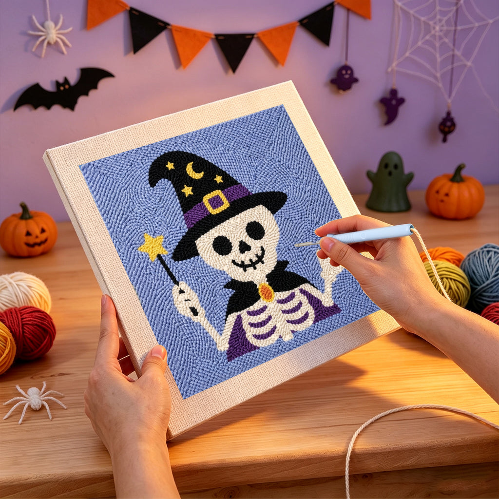 Punching the Skeleton Wizard design with the punch needle