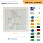 Skeleton Wizard punch needle kit, 24 × 24 in (60 × 60 cm): canvas size and kit contents