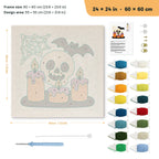 Skull and Candles punch needle kit, 24 × 24 in (60 × 60 cm): canvas size and kit contents