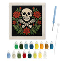 Skull and Floral Wreath punch needle kit: finished canvas with threads, punch needle and threader