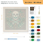 Skull and Floral Wreath punch needle kit, 24 × 24 in (60 × 60 cm): canvas size and kit contents