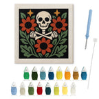 Skull and Sunflowers punch needle kit: finished canvas with threads, punch needle and threader