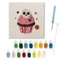 Skull Cupcake punch needle kit: finished canvas with threads, punch needle and threader