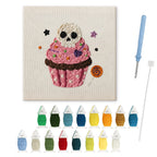 Skull Cupcake punch needle kit: finished canvas with threads, punch needle and threader