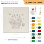 Skull Cupcake punch needle kit, 24 × 24 in (60 × 60 cm): canvas size and kit contents