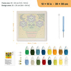 Skull Flower Pot punch needle kit, 12 × 12 in (30 × 30 cm): canvas size and kit contents