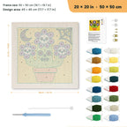 Skull Flower Pot punch needle kit, 20 × 20 in (50 × 50 cm): canvas size and kit contents