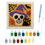 Skull in a Witch Hat punch needle kit: finished canvas with threads, punch needle and threader