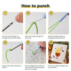 Six steps showing how to thread and use the punch needle
