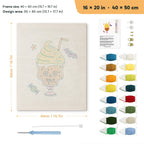 Skull Milkshake punch needle kit, 16 × 20 in (40 × 50 cm): canvas size and kit contents