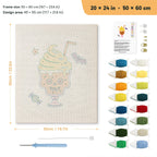 Skull Milkshake punch needle kit, 20 × 24 in (50 × 60 cm): canvas size and kit contents