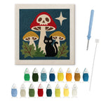 Skull Mushroom Cat punch needle kit: finished canvas with threads, punch needle and threader