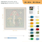 Skull Mushroom Cat punch needle kit, 20 × 20 in (50 × 50 cm): canvas size and kit contents