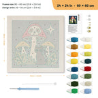 Skull Mushroom Cat punch needle kit, 24 × 24 in (60 × 60 cm): canvas size and kit contents