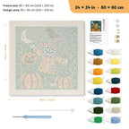 Skull Scarecrow Patch punch needle kit, 24 × 24 in (60 × 60 cm): canvas size and kit contents