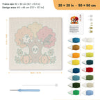 Skull Tree and Ghost punch needle kit, 20 × 20 in (50 × 50 cm): canvas size and kit contents