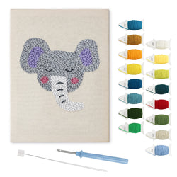 Sleepy Elephant punch needle kit: finished canvas with threads, punch needle and threader