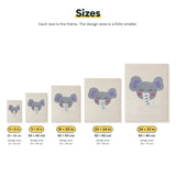 Size chart for punch needle kits from 20 x 30 cm to 60 x 80 cm