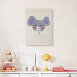 Finished Sleepy Elephant punch needle canvas on a wall