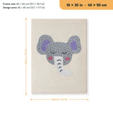 Sleepy Elephant punch needle kit, 16 × 20 in (40 × 50 cm): canvas size and kit contents