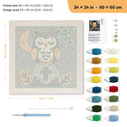 Sleepy Graveyard Owl punch needle kit, 24 × 24 in (60 × 60 cm): canvas size and kit contents