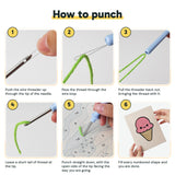 Six steps showing how to thread and use the punch needle