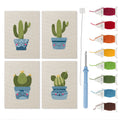 Smiling Blue Pots mini punch needle kit set: four finished canvases with threads, punch needle and threader