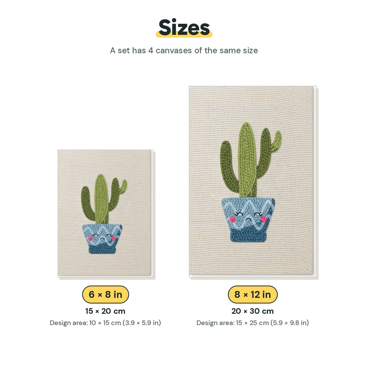 Size chart for the two mini canvas sizes: 6 x 8 in and 8 x 12 in