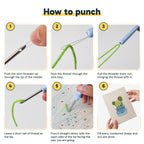 Six steps showing how to thread and use the punch needle