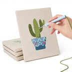 Hand punching one of the Smiling Blue Pots mini canvases